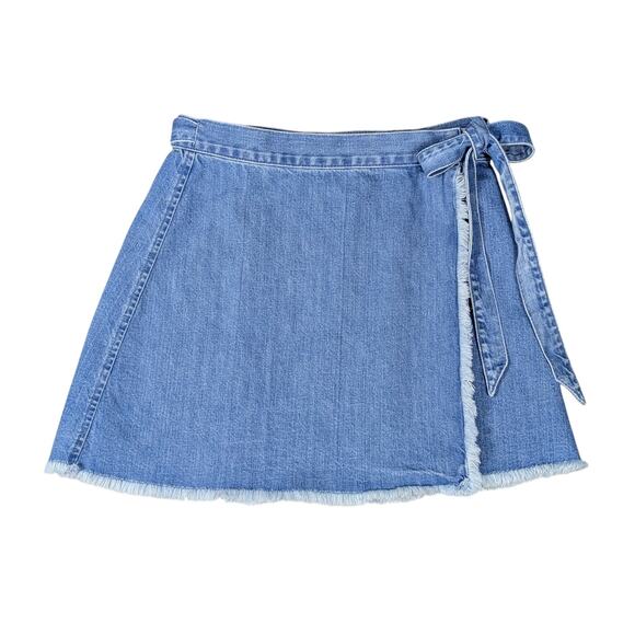 Madewell Denim Wrap Skirt Womens 4 Medium Wash Frayed Boho Chic Coastal Cowgirl - Picture 1 of 10